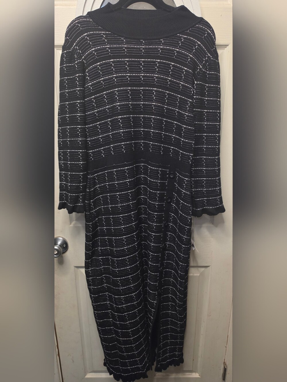 Sandra Darren Black Midi Dress with White Stripe Detail